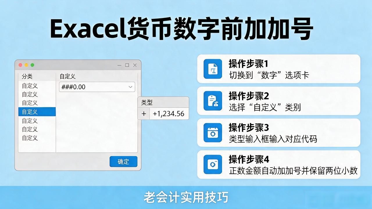 Excel货币数字前加加号 老会计的实用技巧