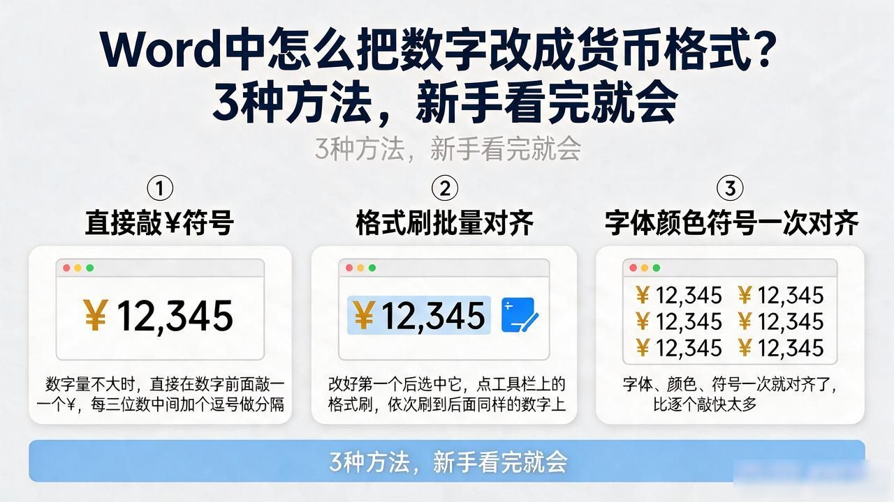 Word中怎么把数字改成货币格式？3种方法，新手看完就会
