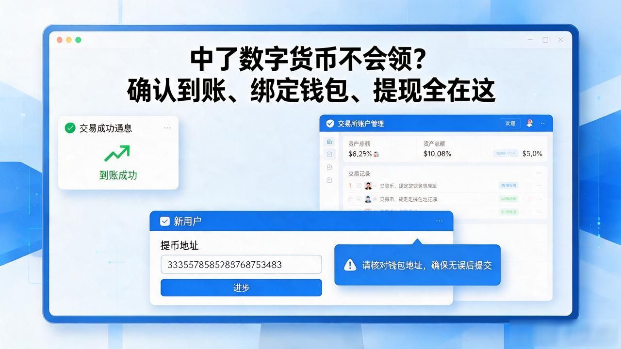 中了数字货币不会领？确认到账、绑定钱包、提现全在这